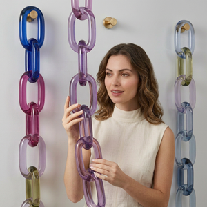 Sculpture murale artistique en chaîne de maillons en résine colorée, dégradé bleu, forme irrégulière, personnalisable, faite à la main, pour décoration intérieure - Product Image 1