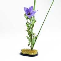 Wazakura Florist Rangkaian Bunga Kuningan Pin Ikebana Flower Frog Kenzan dengan Bentuk Bulat & Setengah Bulan Buatan Jepang