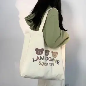 Tas Tote kanvas katun organik cetak kustom ekstra besar dapat digunakan kembali Logo Transfer promosi besar tas tangan gaya