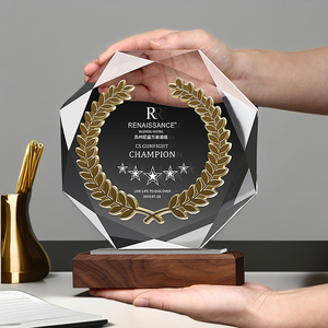 <span class=keywords><strong>Trophée</strong></span> en cristal avec base en bois gravée, design gratuit, plaque créative en verre en forme de blé, souvenir pour promotion ou cadeau - Product Image 3