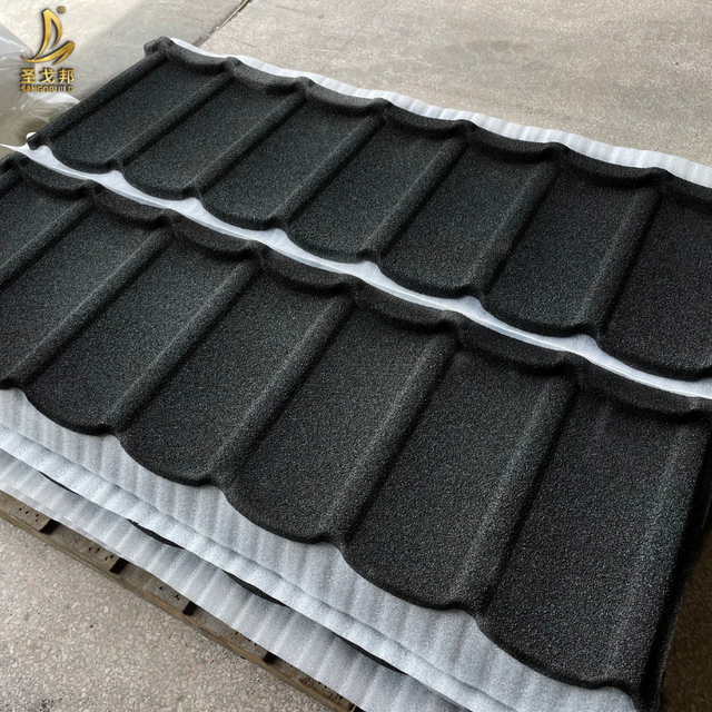 Sangobuild Stone Coated Metal Roof Tiles Metro Tuile Flat Corrugated Roofing Sheets Forest Green Black for Villa & Hotel Project