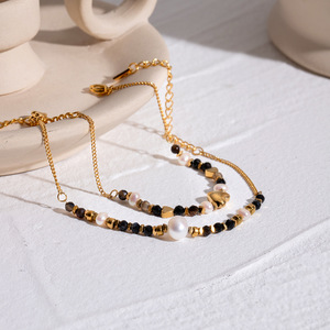 Pearl Bracelet 18k Gold Plated Stainless Steel Heart Shape AAA Pearl Black Stone Everyday Wear Unisex Jewelry - Product Image 3