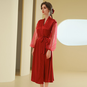 Peignoir <span class=keywords><strong>de</strong></span> Mariée en Satin Blanc pour <span class=keywords><strong>Femme</strong></span> à Manches Longues, Personnalisable avec Logo - Product Image 3