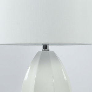Modern Simple Eco-Friendly White Ceramic LED Electric Dimmable Table <b>Lamp</b> with Fabric Lampshade Plug-In for Bedroom Home Decor - Product Image 2