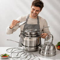 Ensemble de 12 ustensiles de cuisine à fond composite en acier inoxydable, comprenant une bouilloire et une poêle antiadhésive, TY Pots and Pans