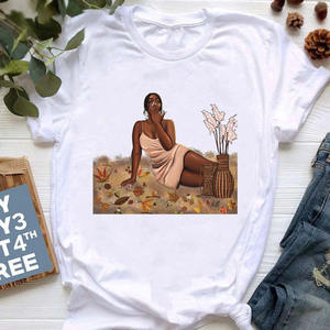 Factory Direct Summer Fashion <strong>Ladies</strong> <strong>T</strong>-<strong>Shirt</strong> Loose 'Cartoon Girl' Printed with Button Decoration Custom O-College Retro Style - Product Image 3