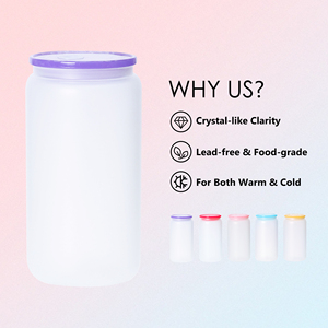 Bán buôn số lượng lớn 16oz thăng hoa màu rõ ràng thủy tinh có thể màu thạch cốc cà phê uống Tumblers với đầy màu sắc nắp nhựa - Product Image 5