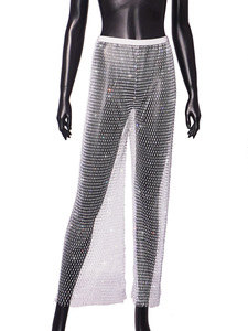 STOCK 4 couleurs Vêtements pour femmes de boîte de nuit Sexy <span class=keywords><strong>Pantalon</strong></span> en <span class=keywords><strong>résille</strong></span> ajouré à jambes larges avec <span class=keywords><strong>strass</strong></span> - Product Image 2