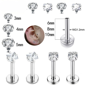 Piercing Labret de Titanio G23 con Circonia Transparente |   Joyería Quirúrgica F136 con Rosca Interna |   Piercing para Labio, Oreja y Nariz - Product Image 3