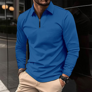 <span class=keywords><strong>Polo</strong></span> da uomo di lusso in seta a <span class=keywords><strong>maniche</strong></span> <span class=keywords><strong>lunghe</strong></span> per primavera autunno, stile street fashion business, con risvolto e cerniera, tinta unita, ecologico - Product Image 6