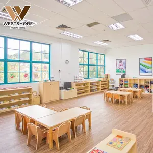 Juego de muebles de guardería Montessori para preescolar, juegos de sillas de mesa para niños, muebles de madera, diseño para niños