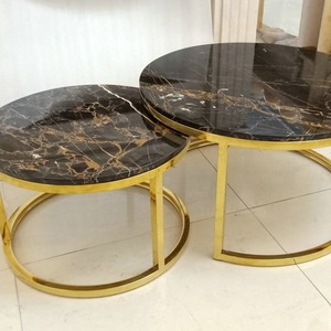 Table basse en acier inoxydable avec plateau en marbre glacé moderne et luxueux, multifonctionnelle, meubles de maison - Product Image 2
