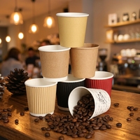 Gobelets en papier ondulé écologiques de 8 à 16 oz avec couvercle, personnalisables, isolés et jetables pour salons de café et galeries d'art