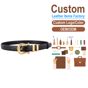 Cinturón de Cuero Genuino para Mujer, Cinturón Retro con Hebilla de Herradura en Tono Dorado para Jeans y Vestidos - Product Image 2