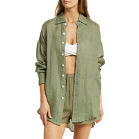 Dames bikini-badpakset met bijpassend olijfgroen linnen shirt en shorts als omslagdoek