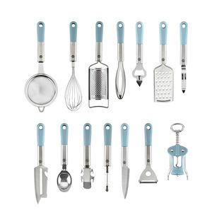 Juego <span class=keywords><strong>de</strong></span> 14 utensilios <span class=keywords><strong>de</strong></span> cocina azul macaron: batidor, sacacorchos, cuchara para helado, rallador, pelador, tamiz, utensilios para hornear, ligeros - Product Image 1