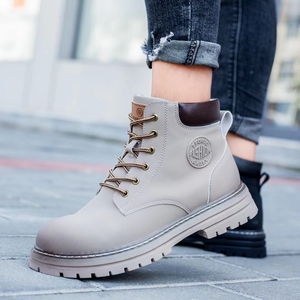 Nuevas botas cortas de suela gruesa para motocicleta, duraderas y versátiles, botas amarillas de cuero genuino para mujeres y hombres - Product Image 3