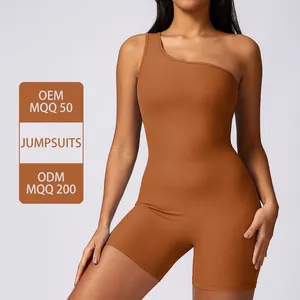 CLT8616 Women's 1 Shoulder Sexy Bodysuits 1 Piece Super Stretchy Seamless Ribbed Yoga Jumpsuit Dance Outdoor Playsuit