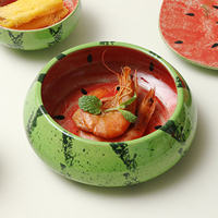 Bol en céramique Jiutianyao peint à la main motif pastèque, avec fermeture à cordon, technique émaillée, compatible micro-ondes, joli bol à fruits pour salade