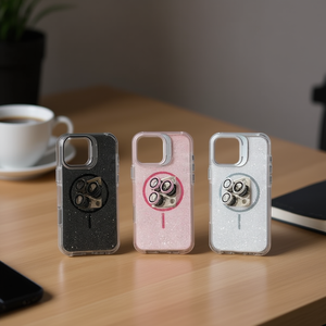 Custodia Glitter IP15 PRO a Protezione Totale con Supporto a Striscia, Materiale TPU+PC Antiurto, Protezione Magnetica per Fotocamera, Cuscino d'Aria per Cellulare - Product Image 2