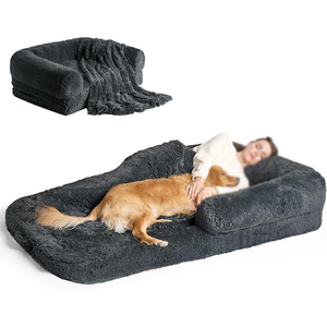 Lit pour chien moderne en mousse à mémoire de forme solide et pliable en forme de rectangle-Couverture de traversin pour chat adulte en fausse fourrure Grand lit orthopédique pour chien - Product Image 1