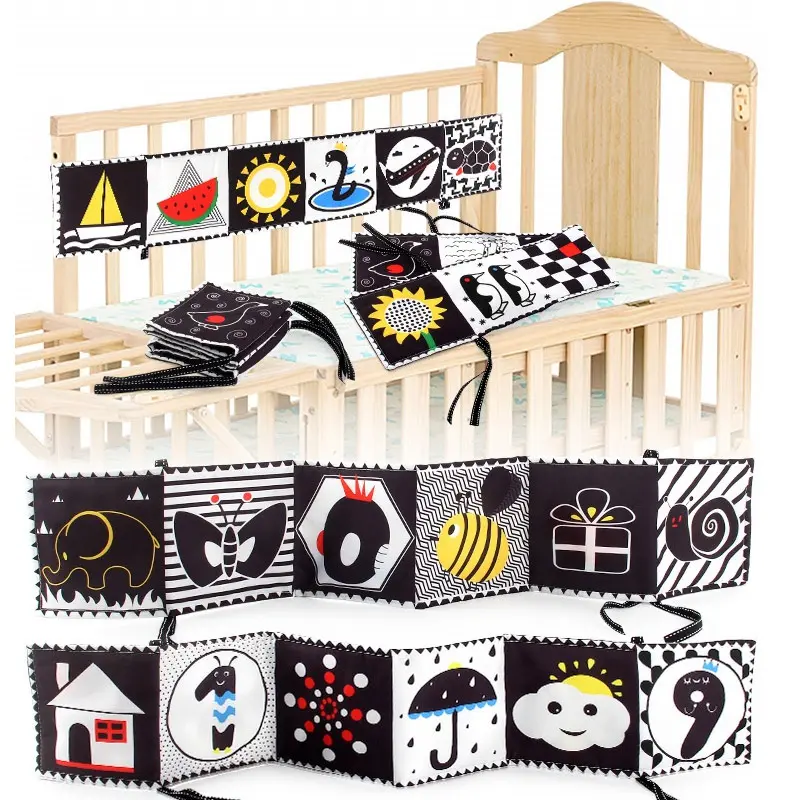 Sensory Cloth Book High Contrast Baby Toys 0-12 Months Newborn Crib Toys Black and White Animal Cloth Books Montessori Baby Book