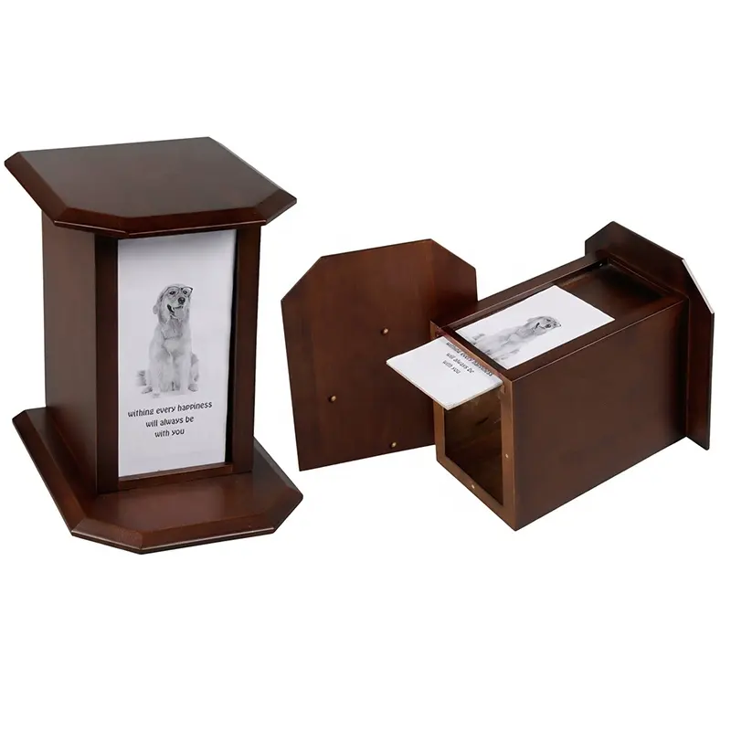 Fabbrica personalizzata in legno di frassino per animali domestici urne con foto in gomma solida in legno biodegradabile Pet cremazione urna