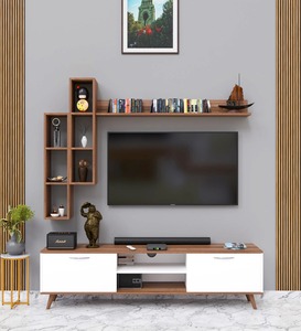 Craft A5 <strong>Tv</strong> Unit With Wall Shelf <strong>Tv</strong> <strong>Stand</strong> With Bookshelf Wall Mounted Shelves Modern Standing Basket <strong>Walnut</strong> - Product Image 1