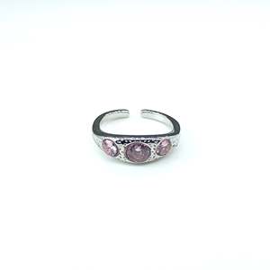 Fashion <b>Ring</b> 316L Stainless Steel PVD Gold Plating Pink Stones <b>Adjustable</b> Band Women's Jewelry - Product Image 1