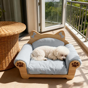 Moderno clásico esponja azul impermeable resistente a la intemperie madera mascota sofá cama Base para perros con cubierta extraíble - Product Image 4