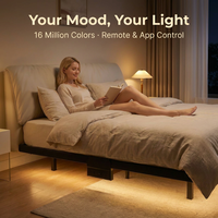 Lit plateforme robuste avec station de charge USB Type-C et bande lumineuse LED, cadre de lit flottant en métal, taille Queen et King