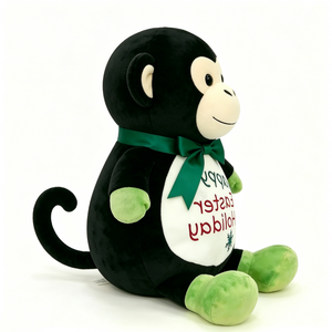 Customized Black Sitting Stuffed Animal with Green Bow Tie & Embroidered Text, Easter Holiday <b>Monkey</b> plush <b>Toy</b> - Product Image 1