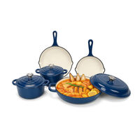 Ensemble de 7 ustensiles de cuisson en fonte émaillée antiadhésive : cocotte, casserole, faitout, plat à rôtir, grill, poêle, compatible gaz et induction