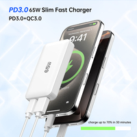 Cargador de Pared Tommox Plegable con Enchufe Estadounidense para Teléfono Móvil, 65 W, Tipo C, Ultra Delgado, Carga Rápida USB C para Macbook, iPad, iPhone, Gan