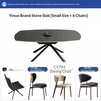 Table à manger ovale extensible et pivotante en dalle de pierre, style italien minimaliste moderne et simple, pour petit appartement, avec chaises, mobilier de maison