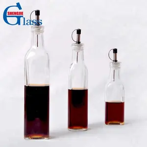 Üretici şeffaf yağ ve soya cam sos şişesi dekorasyon geri dönüşümlü cam şişe zeytinyağı kapaklı