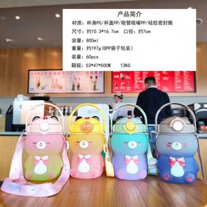 Nuevas llegadas: Linda botella de agua para niños con diseño de gato, botella de agua de plástico con diseño de animal de dibujos animados, botella de agua Kawaii para niños. - Product Image 2