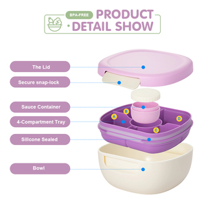 Boîte à lunch bento en plastique éco-responsable Everich sans BPA, 5 compartiments, pour les enfants à l'école, compatible micro-ondes et avec couvercles <span class=keywords><strong>de</strong></span> conservation inclus - Product Image 6