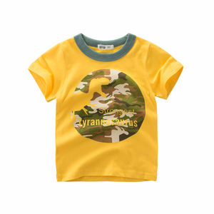 T-shirt à manches courtes pour garçon, personnalisé, nouveau modèle 2021, vêtements d'été pour enfants, camouflage, imprimé dinosaure de dessin animé, 100% coton - Product Image 2