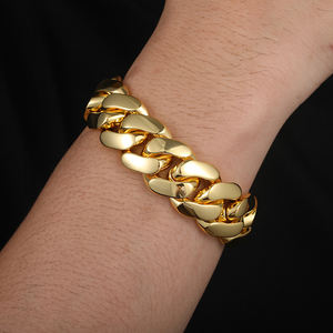 22mm Cuban Chain <strong>Men's</strong> Bracelet 18K Gold-Plated Hip-hop Style Trendy <strong>Fashion</strong> <strong>Accessory</strong> for Parties - Product Image 5