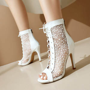 Zwarte vismond sandalen kant Latin dansschoenen dames ballroom jazz tango laarzen - Product Image 4