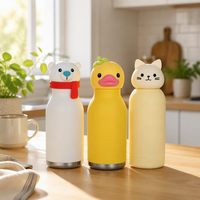 Bouteille d'eau isotherme portable en acier inoxydable de haute qualité avec couvercle tête d'animal mignon pour enfants, avec paille