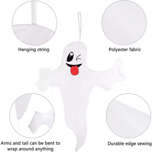 Fantasma colgante blanco de 120cm con <span class=keywords><strong>lengua</strong></span> roja, puerta delantera, decoración de jardín, accesorios de escenario, decoración de Halloween, suministros para fiestas - Product Image 6