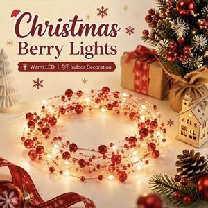 <b>Tree</b> Fireplace Decor Xmas <b>Lighted</b> Artificial Red Berry Garland <b>Leds</b> Christmas String Lights - Product Image 1