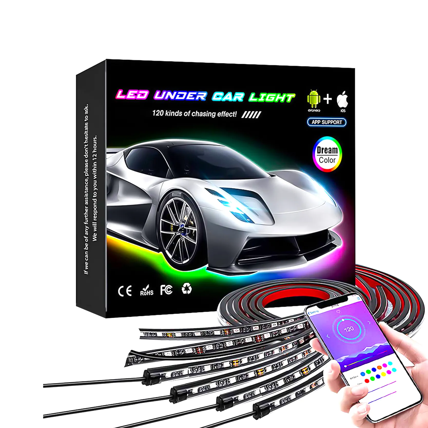 Lampu Setrip LED Di Bawah Mobil RGB Kontrol Aplikasi Gigi Biru Nirkabel 2021 Lampu Neon Kit Mobil Lampu LED Setrip Mobil