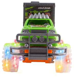 Voiture de <span class=keywords><strong>dinosaure</strong></span> de jungle tout-terrain - <span class=keywords><strong>Camion</strong></span> <span class=keywords><strong>cage</strong></span> à dinosaures à propulsion par friction avec roues lumineuses et sons - Jouet à action de recul puissant - Product Image 2