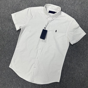 Chemises d'été pour hommes 614 à manches courtes perlées, blanches, coupe ample, grande taille, décontractées, en coton Oxford infroissable, col carré, 300g, lavables en machine - Product Image 5