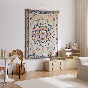 Tapisserie murale bohème en coton tissé, motif floral abstrait, décoration rectangulaire à suspendre pour salon, chambre et intérieur - Product Image 4