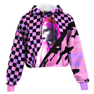 <b>Winter</b> Wear <b>Women's</b> Crop <b>Top</b> Hoodies Customized Design Heat Transfer Printing Pullover Hoodies for <b>Woman</b> Knitted - Product Image 4