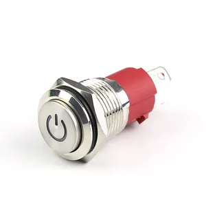 16MM Heavy Duty 12V 20A Waterproof IP67 Latching Marine LED Light Power Symbol High Button Metal Push Button Switch for Auto Car